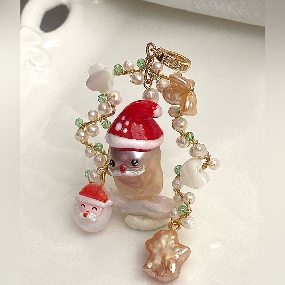 P195-Handmade EXCLUSIVE Christmas Tree Stanta Flameball Pearl Detachable Pendant - Picture 4 of 7